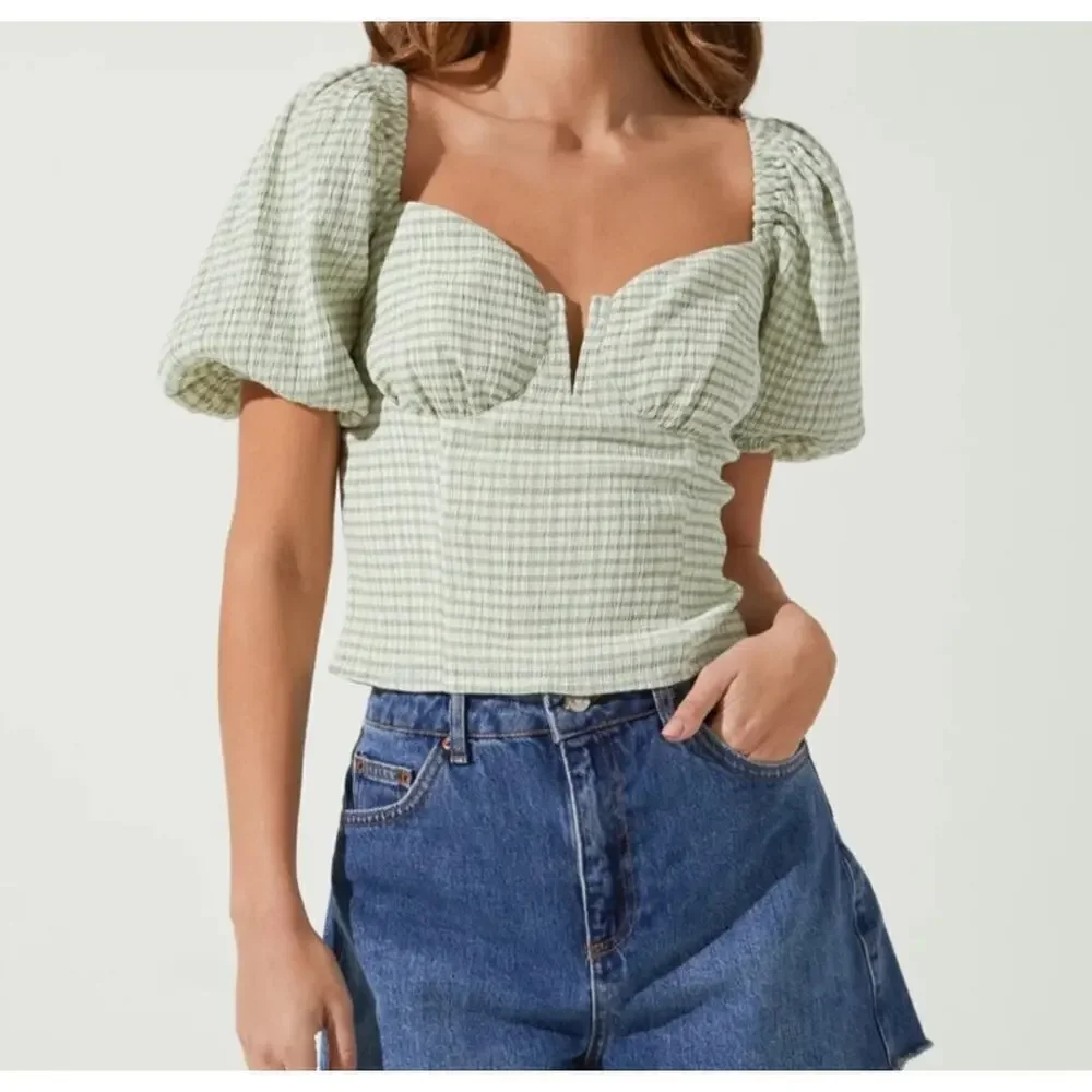 ASTR The Label Daydreamer Women's Puff Sleeve Smocked Top XS.